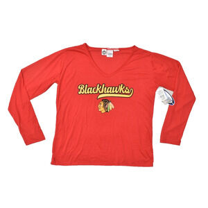 Concepts Sport Women's Blackhawks Red Long Sleeve V-Neck Top Size XL NEW